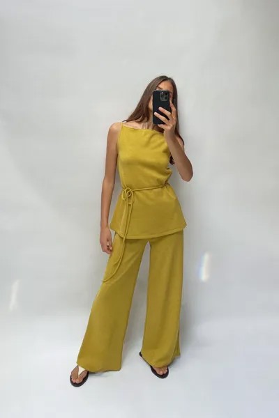 Широкие брюки из мягкого пике ZARA, цвет mustard