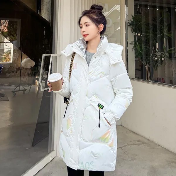 Красочное мягкое яркое хлопковое пальто для женщин зимой, средней длины, модное, свободное и толстое хлопковое пальто