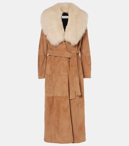 Замшевое пальто Dakota с отделкой из овчины Nour Hammour, цвет beige suede/cream collar