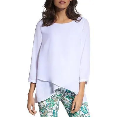 Basler Womens White Многоуровневый пуловер с короткими рукавами Sharkbite Hem 14 BHFO 8427