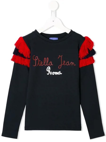 Stella Jean Kids футболка с бахромой на рукавах и логотипом