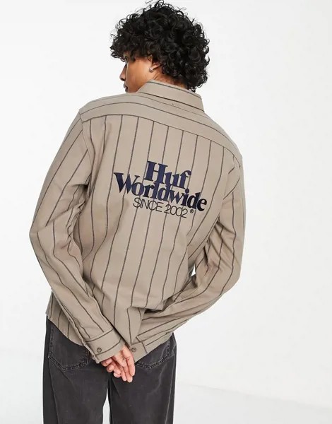 Коричневая фланелевая рубашка в полоску с длинными рукавами HUF Issue-Коричневый цвет