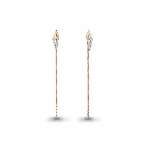 Серьги цепочки GOLD CENTER, красное золото, 585 проба, фианит, золотой