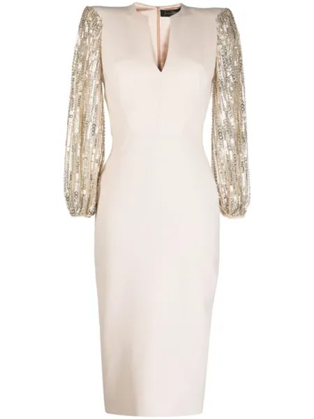 Jenny Packham платье миди The Swan со вставками, нейтральный цвет