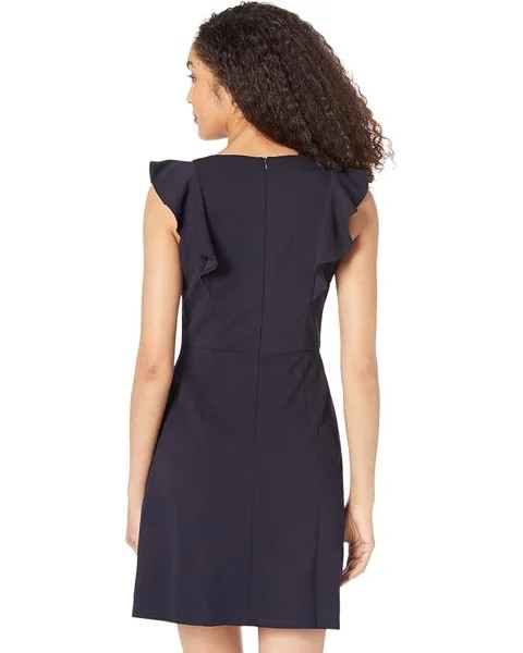 Платье Donna Morgan V-Neck Ruffle Mini Dress, темно-синий