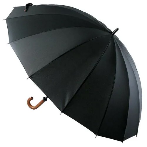 Зонт-трость TRUST, механика, купол 132 см., 16 спиц, деревянная ручка, система «антиветер», для мужчин, черный