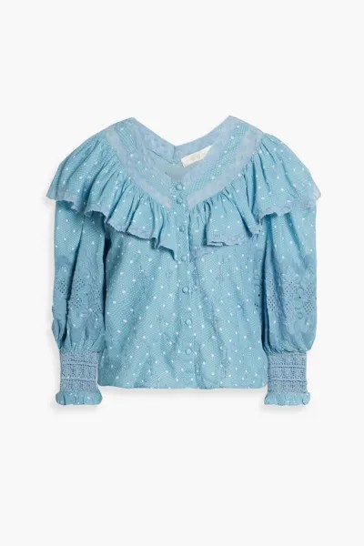 Хлопковая блузка Bunnie с оборками и вышивкой в ​​горошек Loveshackfancy, светло-синий