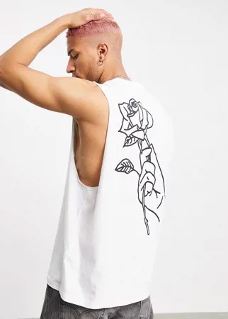 Свободная белая майка из органического хлопка с принтом розы на спине ASOS DESIGN-Белый