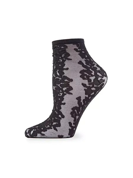 Прозрачные носки до щиколотки с вышивкой животных Natori, черный