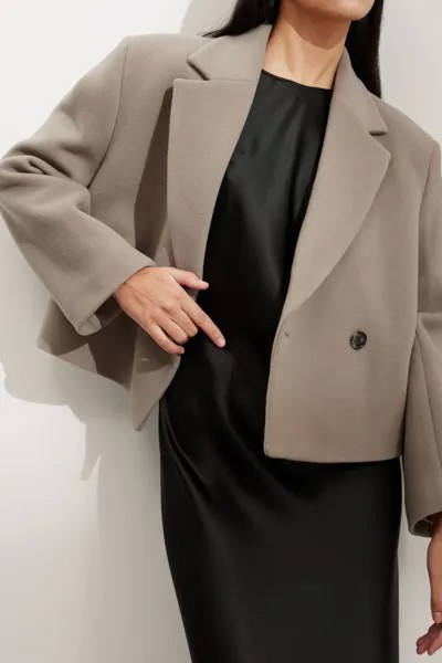 Укороченный шерстяной пиджак H&M, бежевый