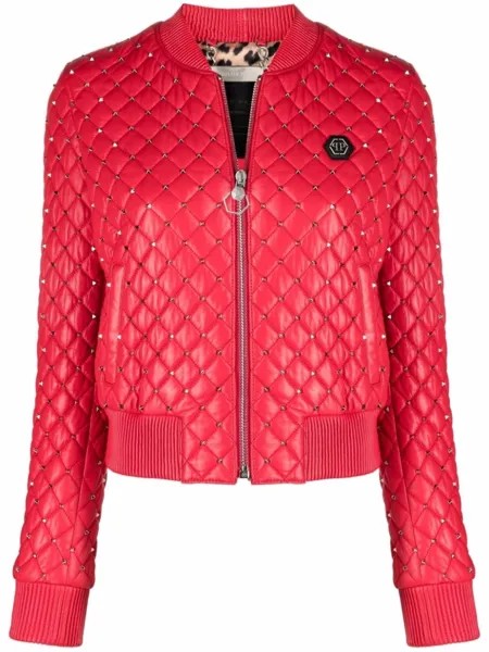 Philipp Plein куртка-бомбер с заклепками, красный