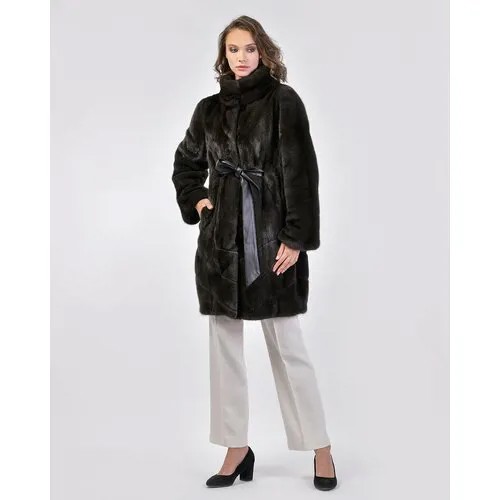 Пальто Manakas Frankfurt, норка, силуэт свободный, пояс/ремень, размер 40, коричневый
