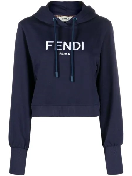 FENDI худи с кулиской и логотипом, синий