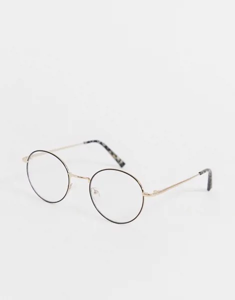 Круглые очки в золотистой оправе с прозрачными стеклами River Island-Золотой