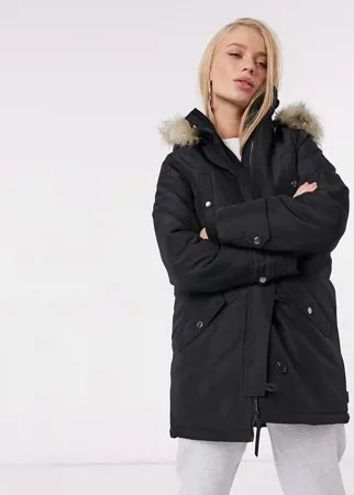 Черная парка с искусственным мехом на капюшоне Vero Moda-Черный
