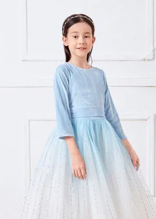 Для девочек Вечернее платье контрастный с блестками с сетчатой отделкой с узлом сзади из бархата