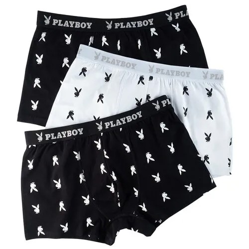Трусы мужские Playboy/Набор из 3 штук/ с рисунком XL/цвет Черный 2/Белый 1