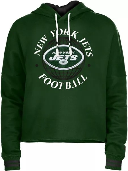 Зеленая укороченная худи New Era Women's New York Jets с необработанными краями