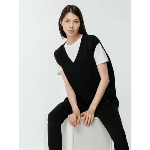 Жилет  teplo, повседневный стиль, оверсайз, размер L/XL, черный