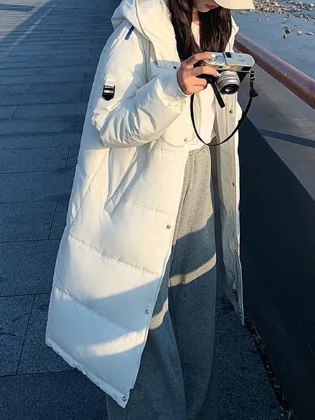 Milanoo Puffer Coats For Women Ecru White Wind Proof Hooded Zipper Long Sleeves Color Block Removabl