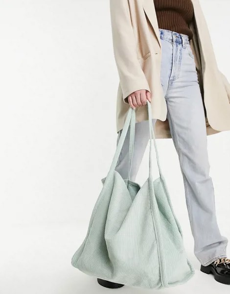 Шалфейно-зеленая вельветовая сумка-шопер ASOS DESIGN-Зеленый цвет