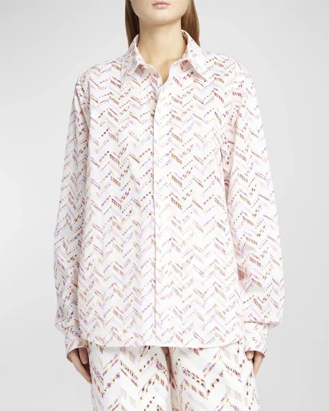 Рубашка с воротником и длинными рукавами Chevron Broderie Anglaise Missoni, цвет Zzpkylwprlwht
