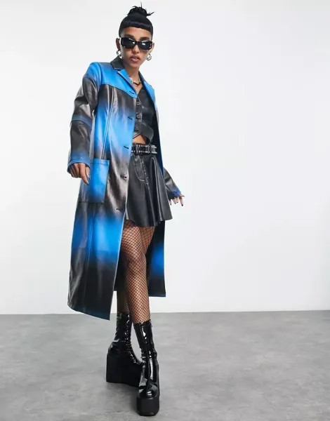 COLLUSION – Длинное пальто под кожу с градиентом синего цвета