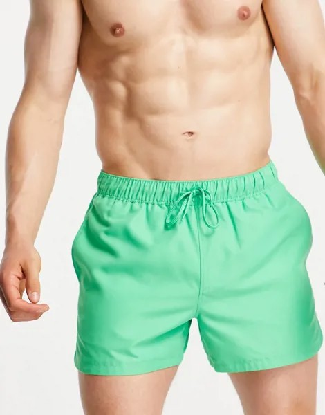 Ярко-зеленые короткие шорты для плавания с фигурной кромкой ASOS DESIGN-Зеленый цвет