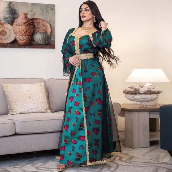 2021 Новый всего тела и вышитой кружевной сетки Абая комплект Дубайский арабский турецкий благородный костюм, накидка, Восточный халат Длинное Платье Мусульманских Исламская одежда для женщин