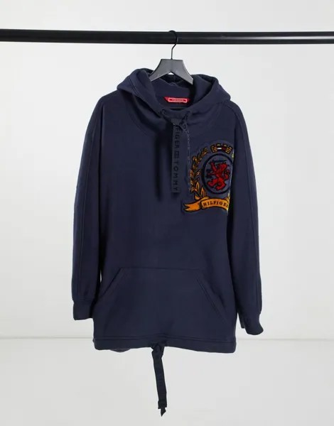 Роскошное зимнее флисовое худи темно-синего цвета Tommy Hilfiger Collections