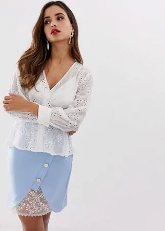 Кремовая блузка с вышивкой ришелье Lipsy-Кремовый