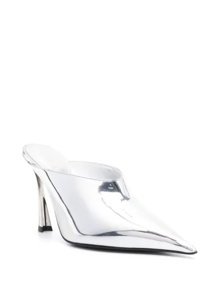 Mugler 95 мм кожаные клыки мюли, серебристый