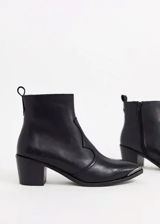 Черные кожаные ботинки в стиле вестерн с серебристой вставкой на носке Depp-Черный