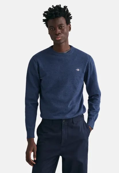 Свитер GANT Classic C Neck, темно-джинсовый меланж