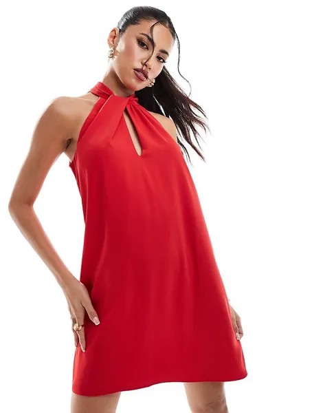 Красное платье мини с воротником-халтером River Island