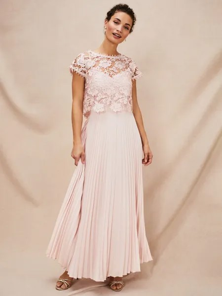 Платье макси с кружевным лифом и плиссировкой Phase Eight, цвет Antique Rose