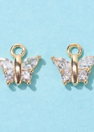 2шт 18K позолоченный кулон с цирконом и бабочкой