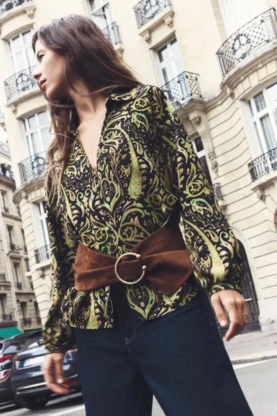 Рубашка с струйным принтом ZARA, разноцветный