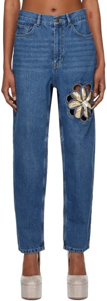 Синие джинсы с цветочным принтом AREA