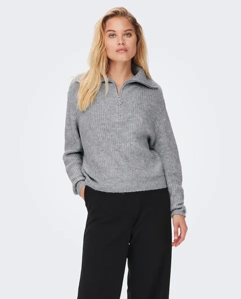 Женский свитер с воротником-поло с длинными рукавами Only, светло-серый