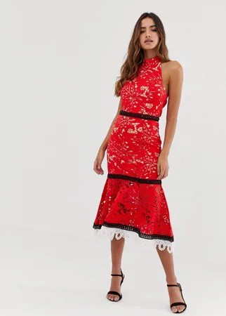 Кружевное красное платье-халтер миди Forever U-Красный