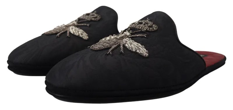 DOLCE - GABBANA Shoes Черные шлепанцы с кристаллами Crown Bee, сандалии на плоской подошве EU42 / US9