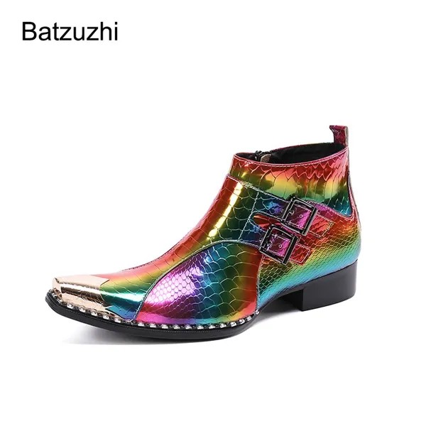 Batzuzhi остроконечный металлический носок кожаные ботильоны для мужчин футболка новый дизайн мужские ботинки Цвет вечерние, свадебные ботинки; Мужская обувь; Сапоги для мужчин