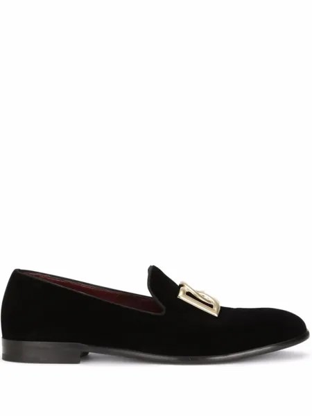 Dolce & Gabbana бархатные слиперы с логотипом DG, черный