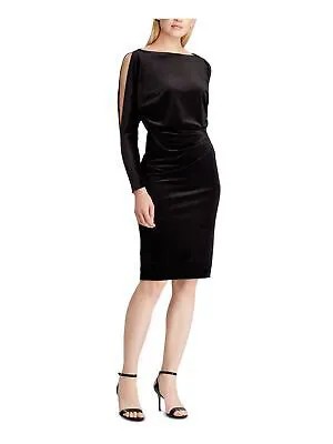 RALPH LAUREN Женское черное коктейльное платье длиной до колена с длинными рукавами 2