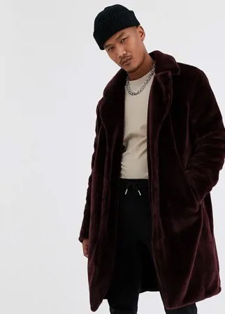 Бордовая шуба из искусственного меха Topman-Красный
