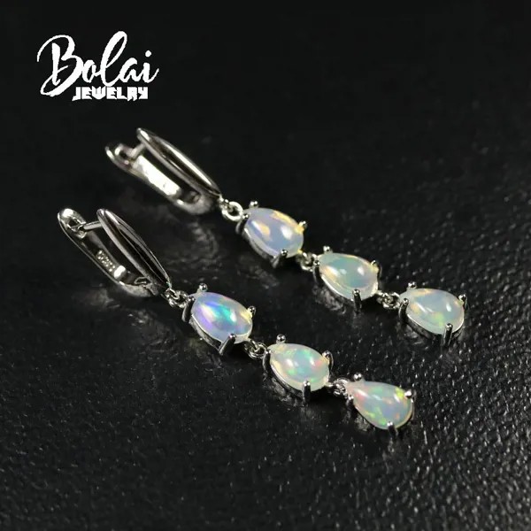 Bolaijewelry, 925 стерлингового серебра натуральные красочные опаловые серьги, красивые настоящие драгоценные камни, изысканные украшения, предназначенные для женщин
