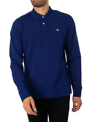 Мужская рубашка-поло из пике с длинными рукавами GANT Regular Shield, синяя