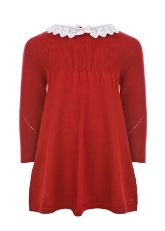 Красное вязаное платье с белым кружевным воротником Chloe детское