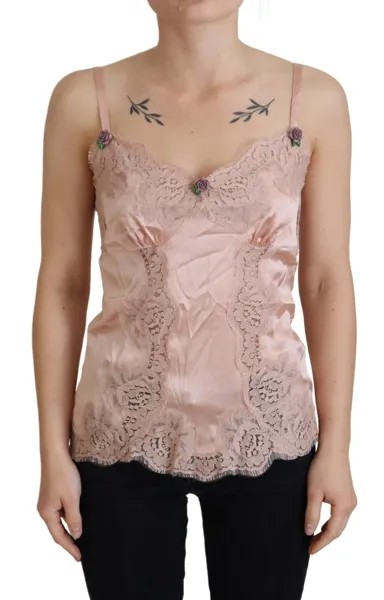 DOLCE - GABBANA Майка, нижнее белье, розовое атласное кружево с розами IT46 /US12/XL Рекомендуемая розничная цена 1100 долларов США